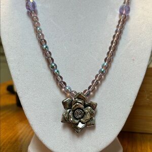 Purple Rose Pendant Necklace